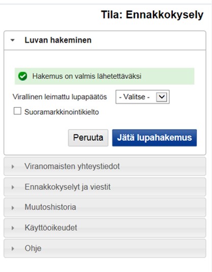 Lupahakemuksen jättäminen.
